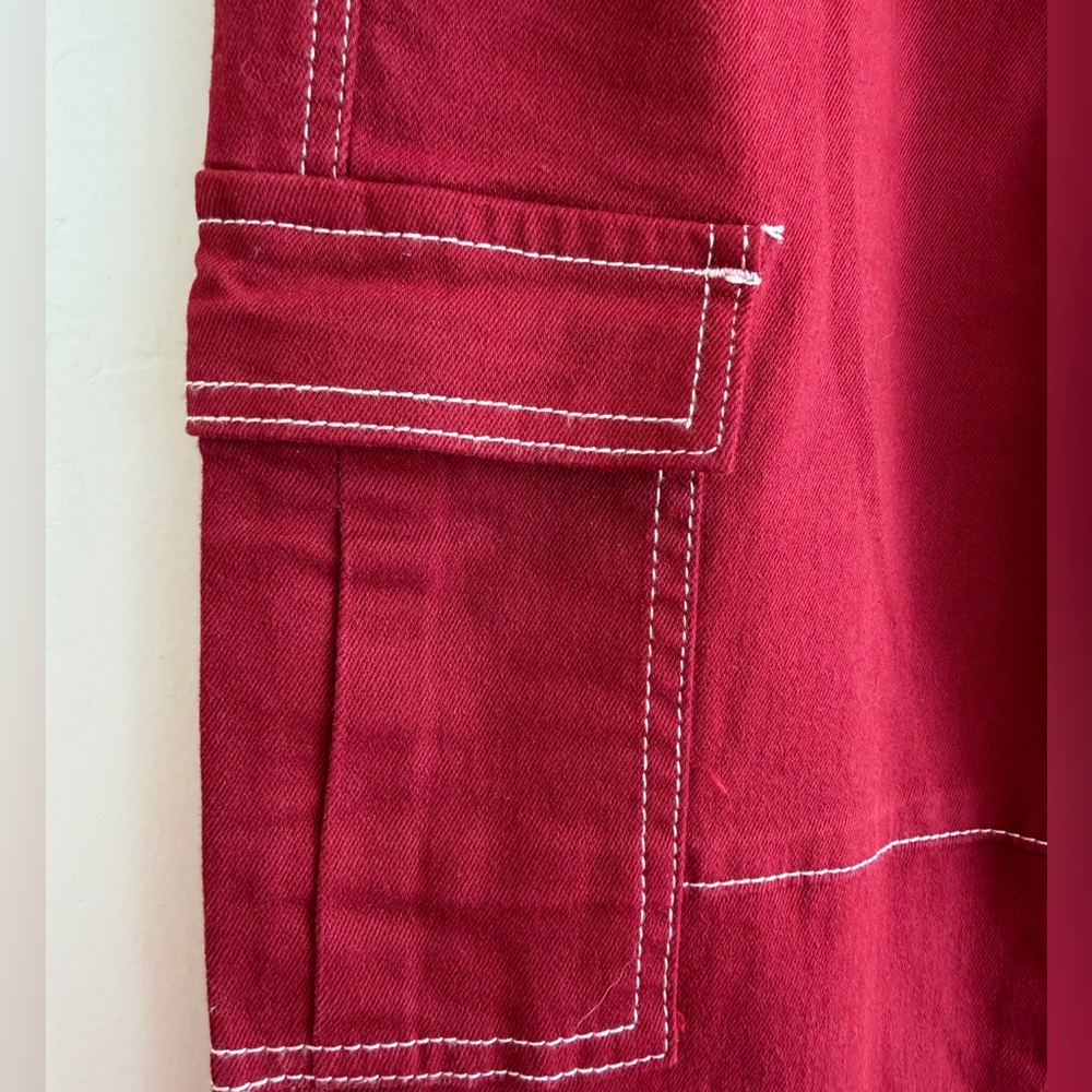 Fashion Nova Y2K Red Cargo Utility Jeans Contrast Stitch Festival Rave Size 7 - Picture 7 of 14
